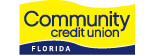 Logo for Community Credit Union of Florida with a golden wave shape above a dark blue wave.