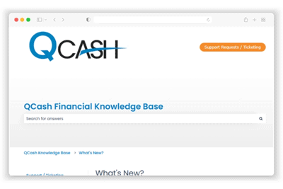 screen shot of the QCash Support Knowledge Base
